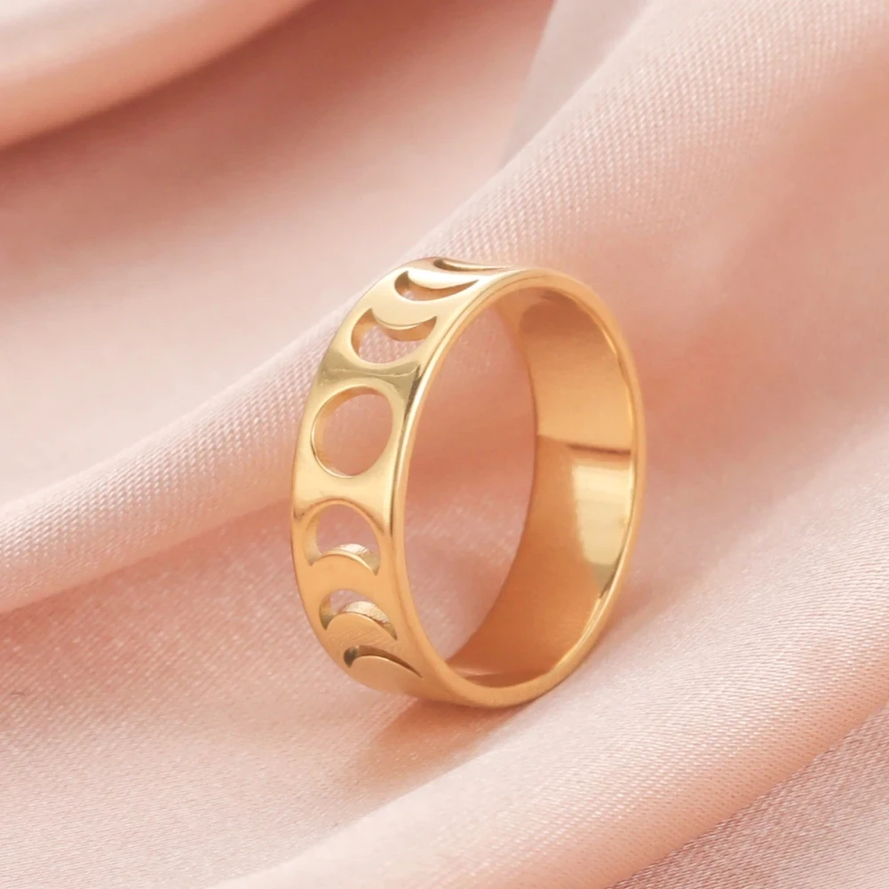 2024 Mode einzigartige hohle Phase der Mond ringe für Frauen Edelstahl Gold Farbe Halbmond Fingerring Schmuck