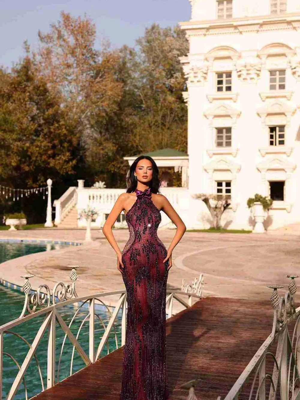 GraceProm Elegant Halter-Neck Evening Dress 2026 Trendy Beaded Carpet Gown Stylish A-Line Floor-Length Party Gown فساتين