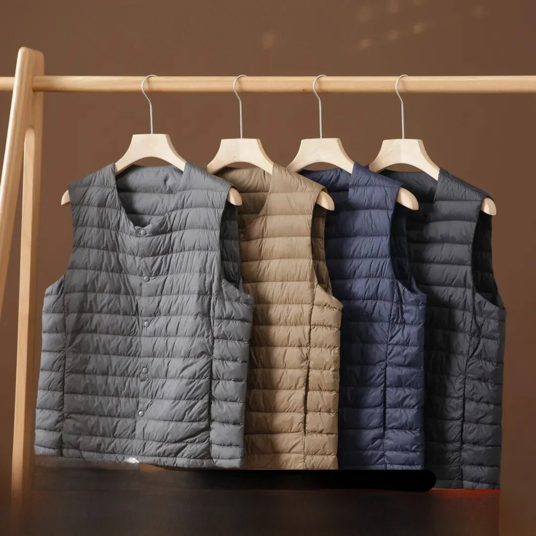 

Grandpa's Gift! Men's V-Neck Warm Duck down Vest Layering Autumn Winter Fashion Basic Style Pure Color Youthful Energy