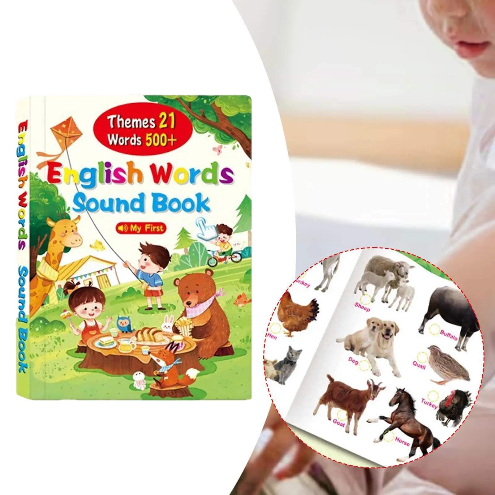 Primeiras palavras em inglês Livro de som Vocabulário Estudo para aprender cores de animais