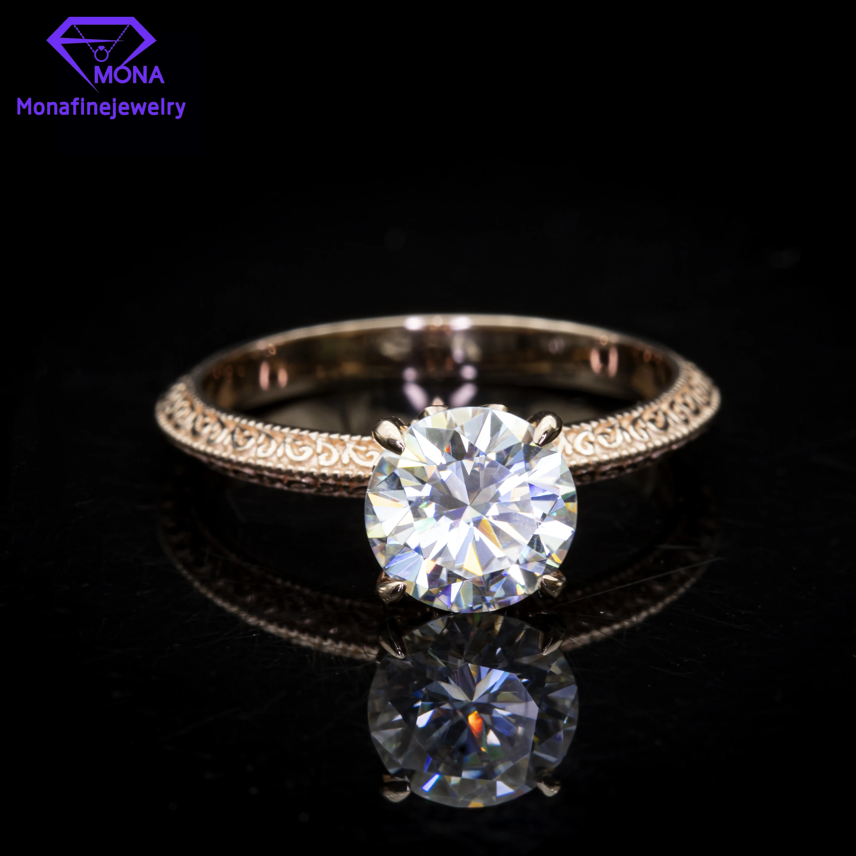 

Ювелирное кольцо из розового золота с 4 зубцами 1 карат, 6,5x6,5 мм