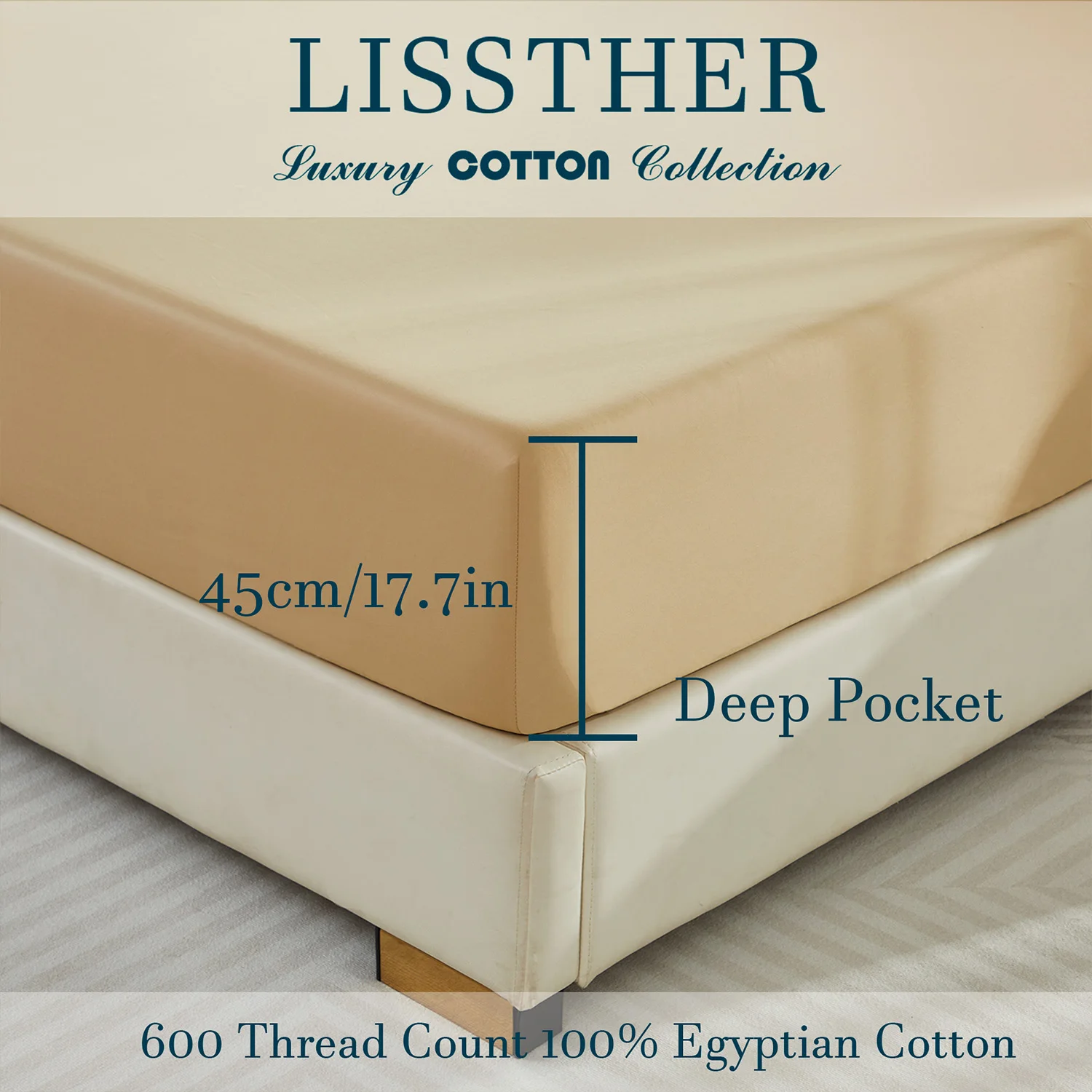 Luxury Solid Color Fitted Sheets 3 Piece Set, 100% Egyptian Cotton, Softer and Cooling,1 Fitted Sheet and 2 Pillowcases