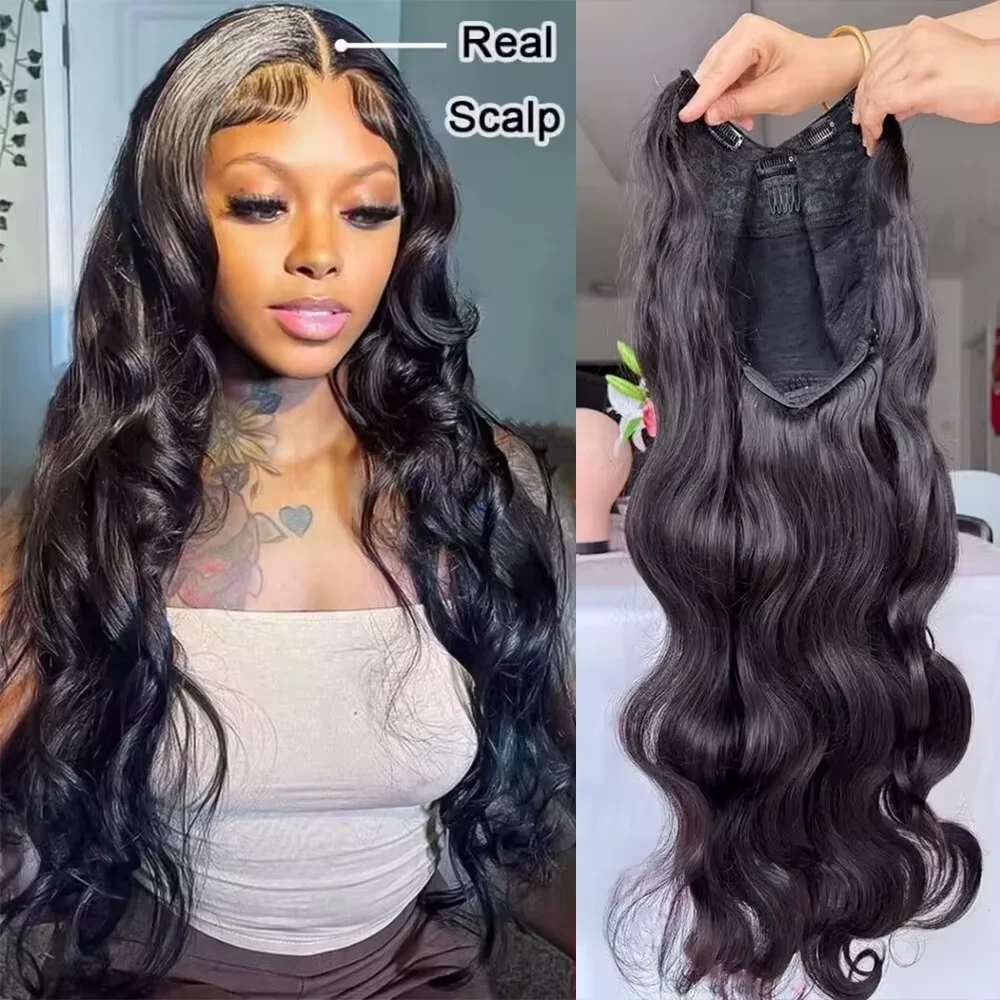 30 32 Inch Body Wave Brazilian Remy Human Hair V Part Wig Machine Made 200% Density Hair Soft Bouncy Minimal Shedding Heat Resistant Beginner Friendly Wigs For Black Women