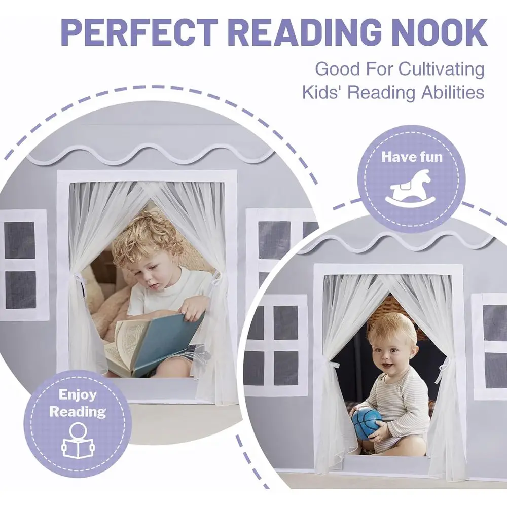 Kids Play Tent Indoor: Mat, Tassel Garland, Star Lights - Gray Girl Tent Playhouse for Toddlers Kids Toys for Boy Girl Birthday