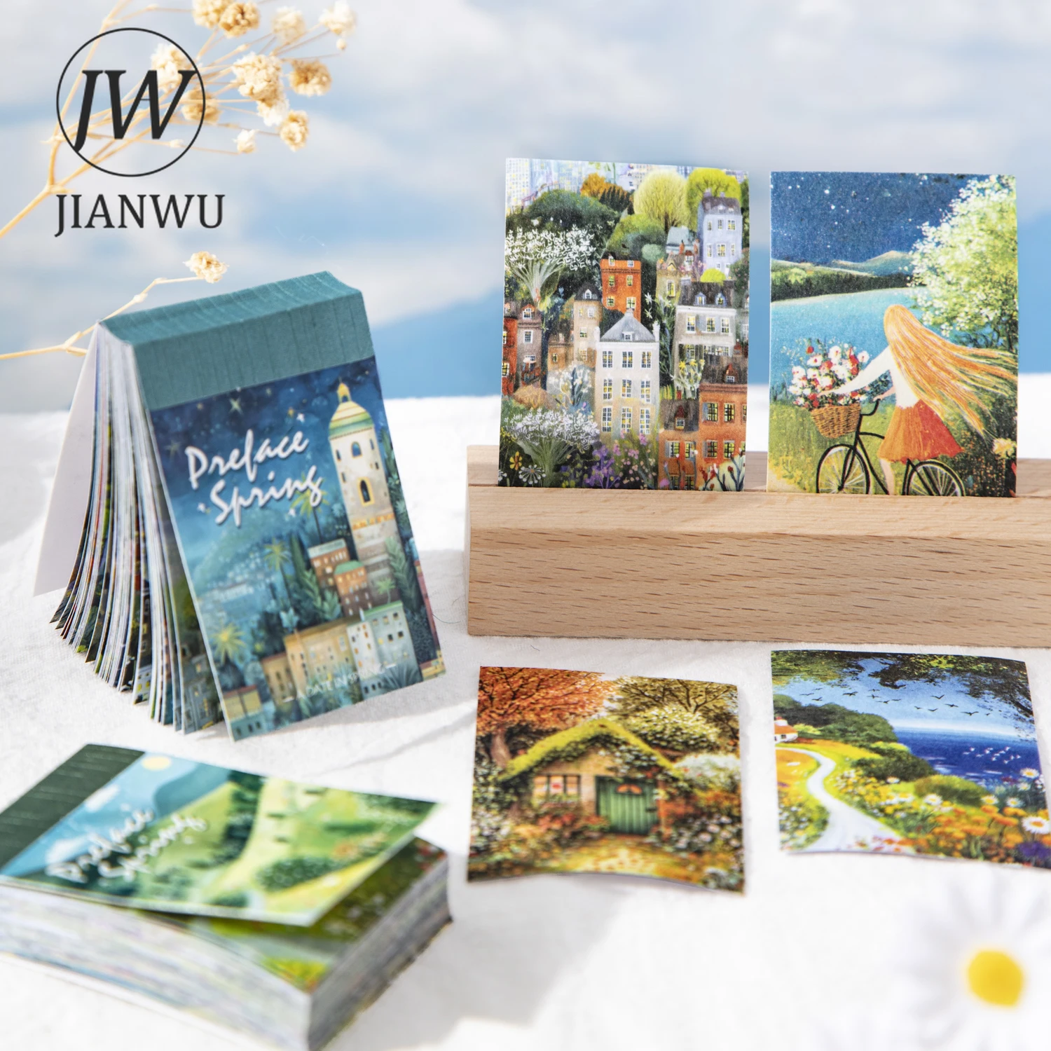 JIANWU Preface Spring Series Vintage City Sea Flower Landscape Collage Scrapbook Material Paper Creative Junk JournalStationery