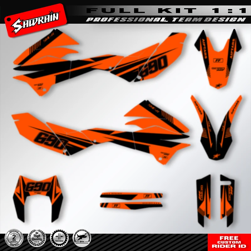 ชุดสติกเกอร์รูปลอกติดพื้นหลังลายกราฟิกรถจักรยานยนต์สำหรับ KTM SMC-R 690 2012-2018สติกเกอร์ชื่อที่กำหนดหมายเลขได้เอง