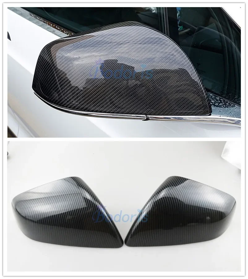 

For Tesla Model X 2016 2017 2018 Door Mirror Cover Rear View Protector Overlay Silver Carbon Fiber Color Car Styling Accessories