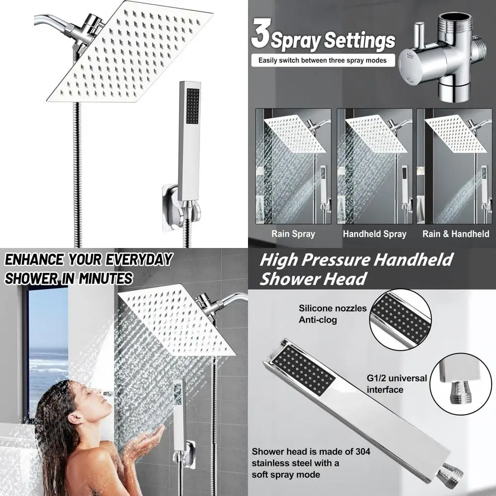 

6 металлических дождевых и ручных душевых наборов премиум-класса с 3-сторонним переключателем, шлангом 79, простая установка, хромированная отделка