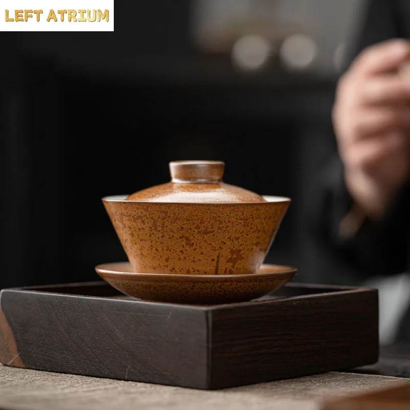 Porcelain Kung Fu Tea Set, Office Reception, Tea Making Device, Glaze Transformation, Retro Manual, Gold Gaiwan, Chinese