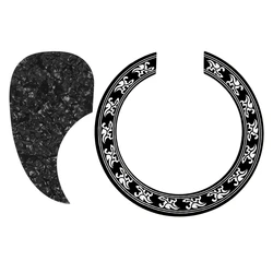 2 Pcs Accessories: 1Pcs Sound Hole Rose Decal Sticker & 1Pcs Acoustic Guitar Pickguard For Guitar Part,Black Pearl