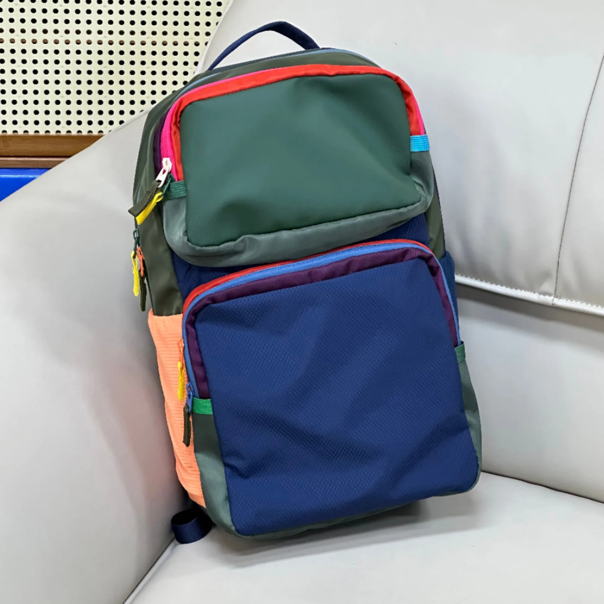 New Nylon Dopamine Contrast Design Colorful Splicing Outdoor Lightweight Waterproof Leisure Large Capacity Backpack