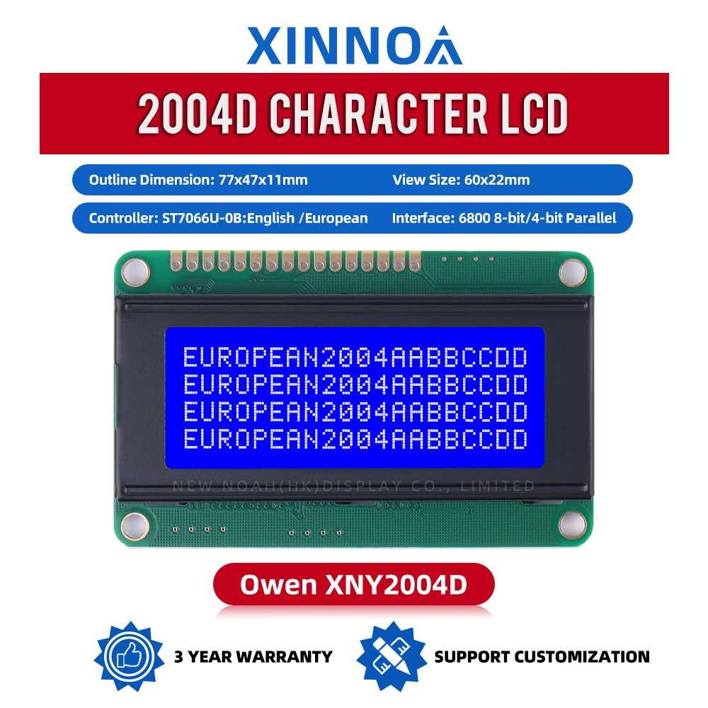 European Blue Film White Letters 2004D LCD Module 4*20 Standard 16PIN Universal Interface ST7066U High Quality LCD Screen