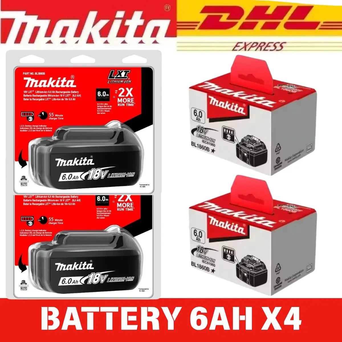 

2025 Original Makita18V 6000mAh rechargeable power tool battery,replace lithium-ion LXT BL1860B BL1860 BL1850makita packaging18V