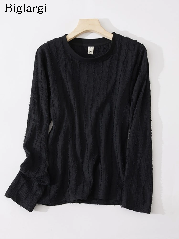 

Осенние футболки большого размера, женские лоскутные футболки с бахромой, модные повседневные свободные женские блузки, женские футболки с длинными рукавами