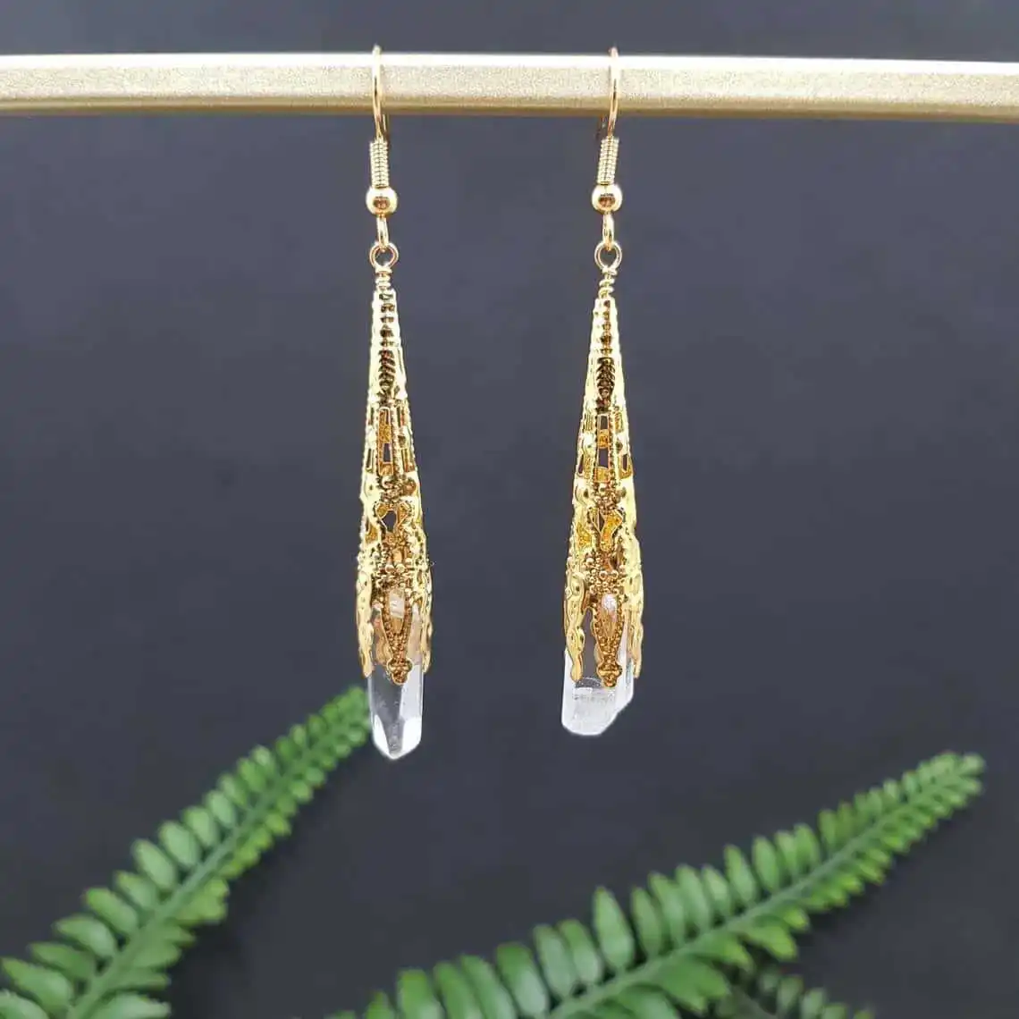 

Irregular Crystal Earring, Boho Jewelry,Natural Stone,Engraved ,Mysterious,Witch accessories,Fairies, Forest ,Ear Hook For Women