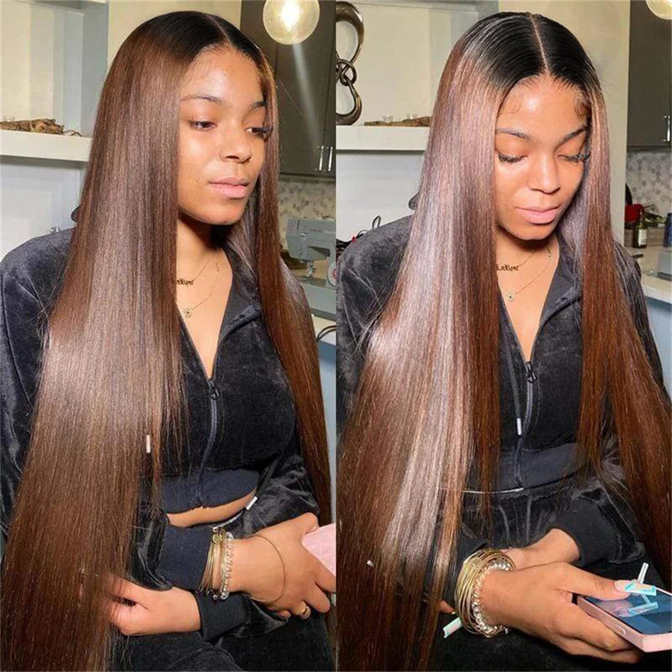 

#4 Chocolate Brown Color Straight 13X4 Lace Frontal Human Hair Wigs Cranberry Hair HD Transparent Lace Frontal Wig 180% Density