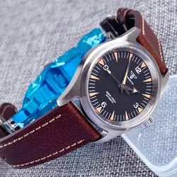 Tandorio NH35A Black Dial 20ATM Diver Automatic Men Watch Luminous 36mm Wristwatch Sapphire Crystal Vintage Clock Leather Strap