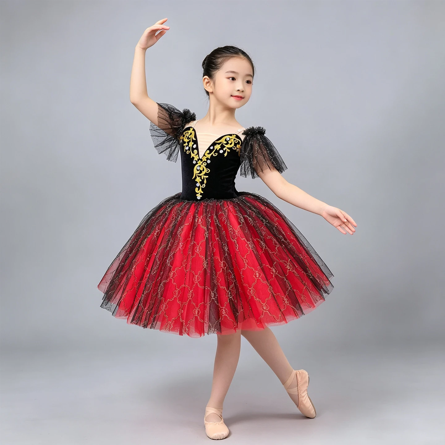 Red Black Ballet Performance Tutu Dress Girls Dance Wear Outfit Children Stage Clothing Fashion Ballet Dresses Princess Vestido