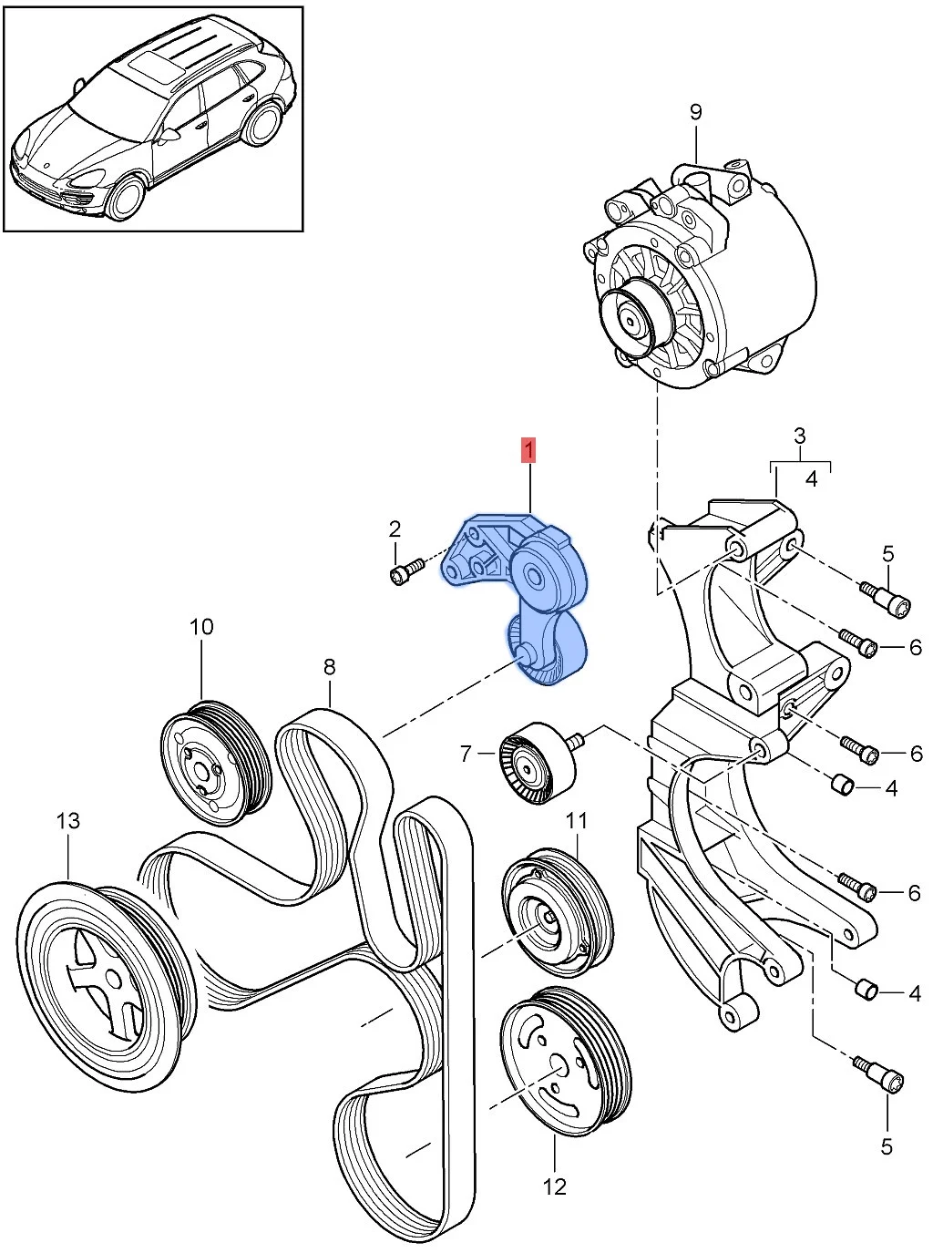 Tensor da correia do motor para Porsche Cayenne, 95510229900, 022145299E, 9Pa1, 2003-2006, 2007-2010, 2011-2018