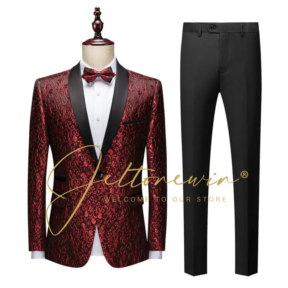 

New Elegant 2022 Costume Homme Shawl Lapel Jacquard Dinner Party Groom Wear Men Wedding Suits For Men Prom Tuxedo Blazer Terno