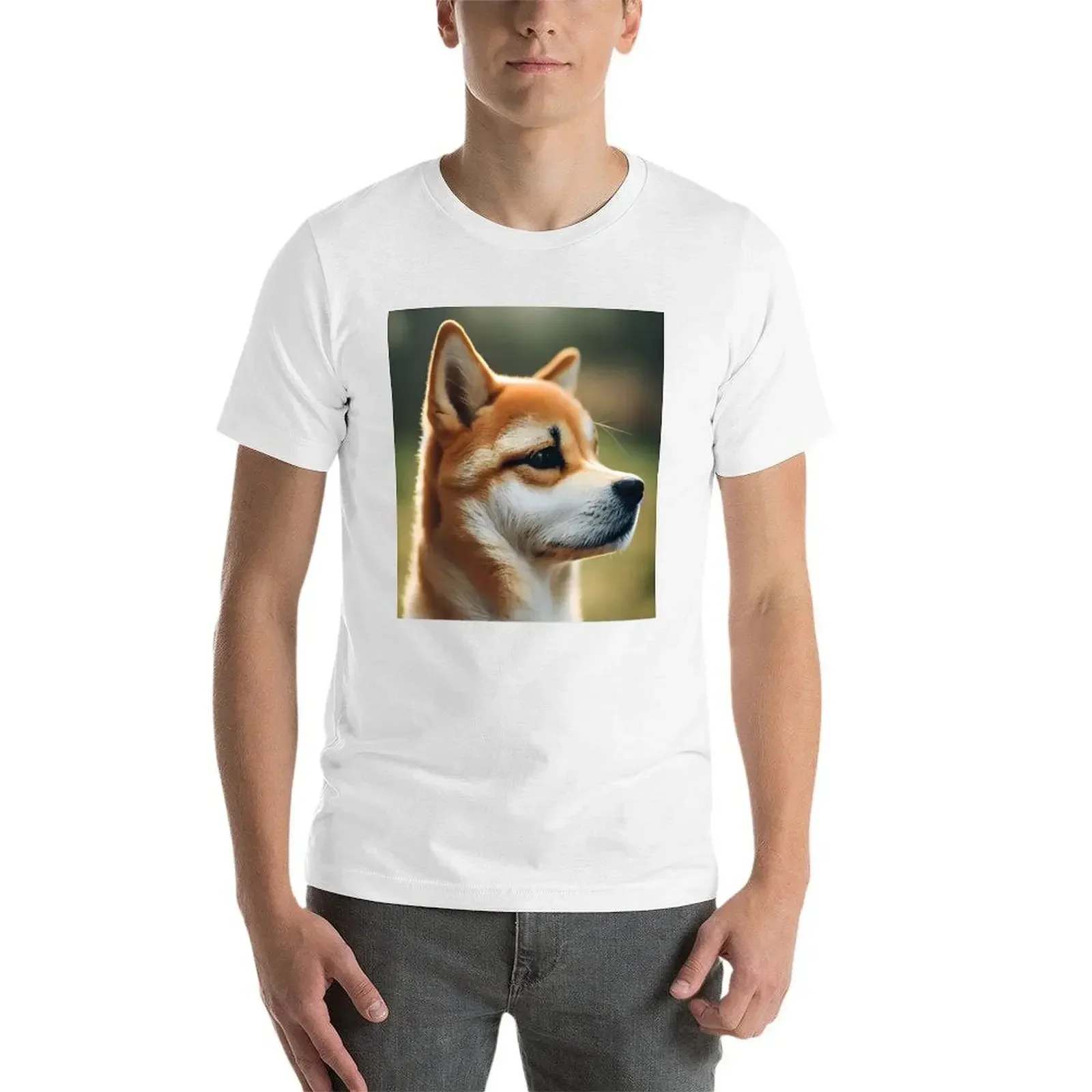 PhotorestartShiba Inu Portrait Tan Brown and White Side Profile T-Shirt, Économie à la mode pour un garçon, Graphic Men