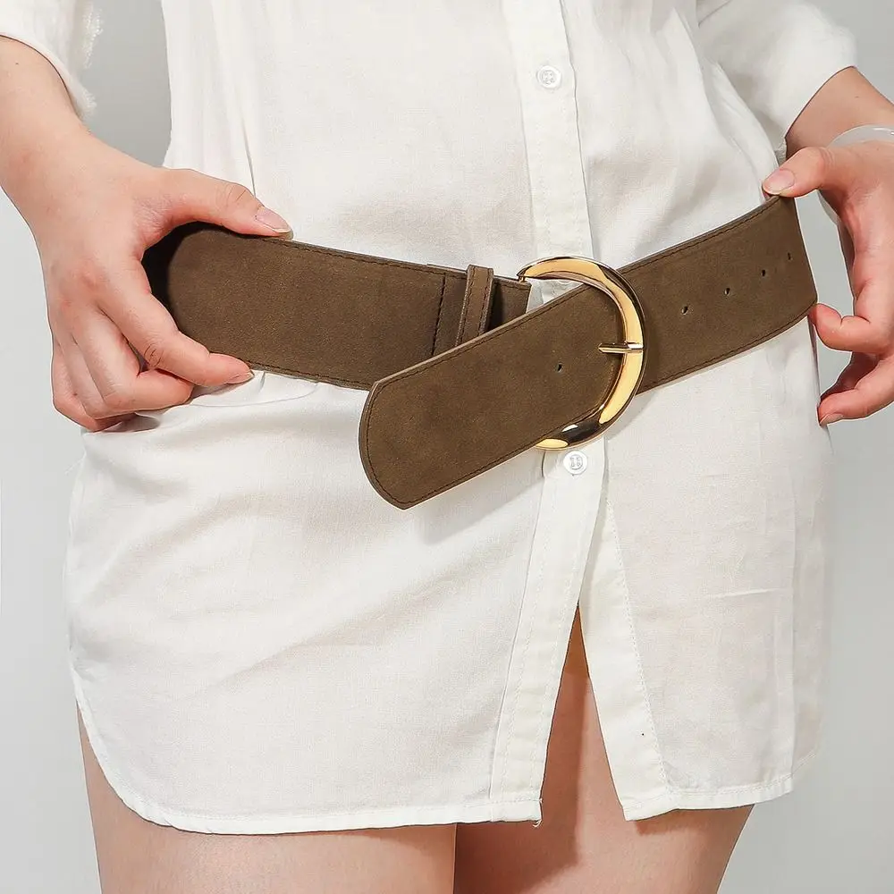 

Retro Luxury Design Suede Leather Wide Belt Casual Trendy Business Waist Strap Versatile Trouser Dress Belts Gifts