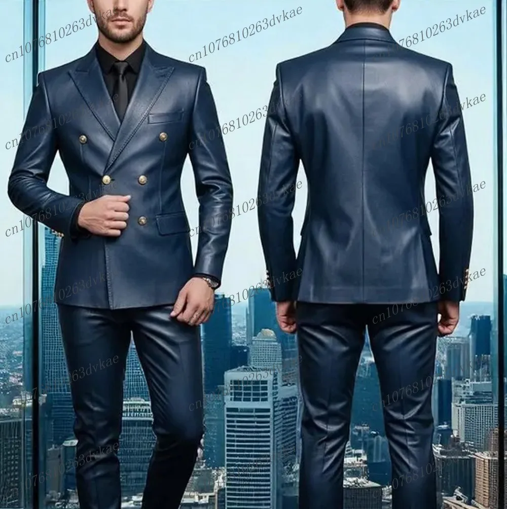 

Новый темно-синий атласный мужской костюм для свадебной вечеринки, формальный жених, жених, выпускного вечера, деловые мужские смокинги, комплект из 2 предметов, куртка, брюки
