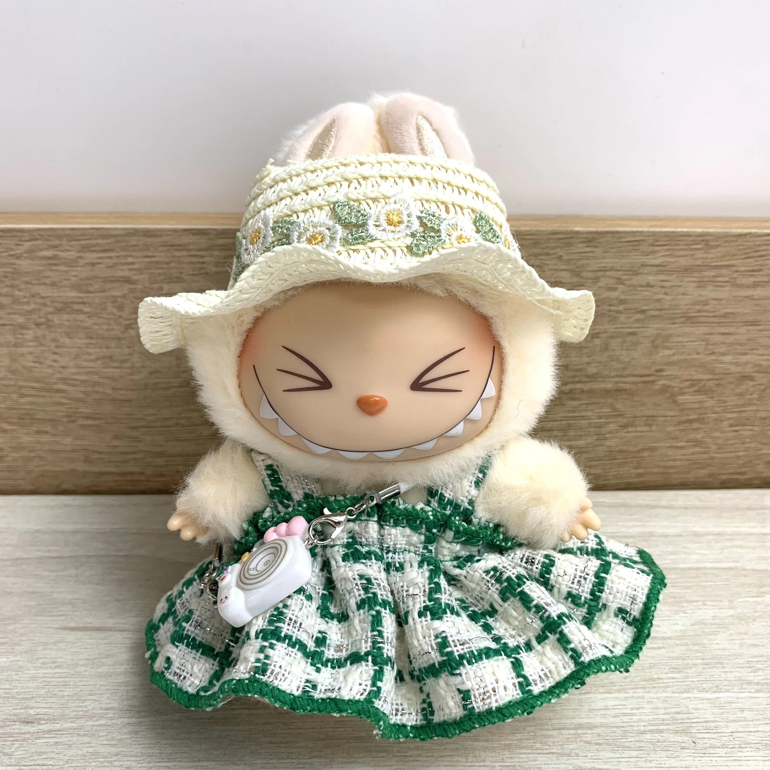 Kleding voor Labubu Mini Doll'S Kleding Outfit Accessoires Groene jurk hoed schoenen Kleding