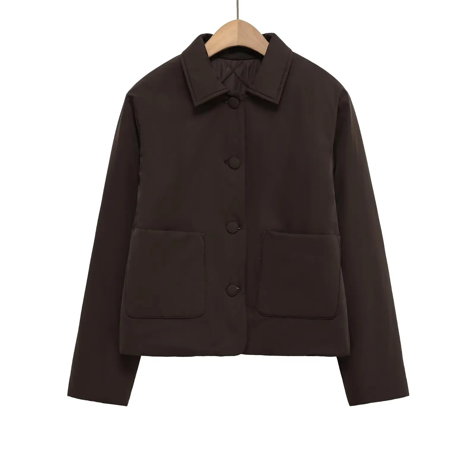 

Faionable Pure Color Women's Jaet Collared Cotton Outerwear Winter Clothes Cross-Border Sle ort Coat for Ladies