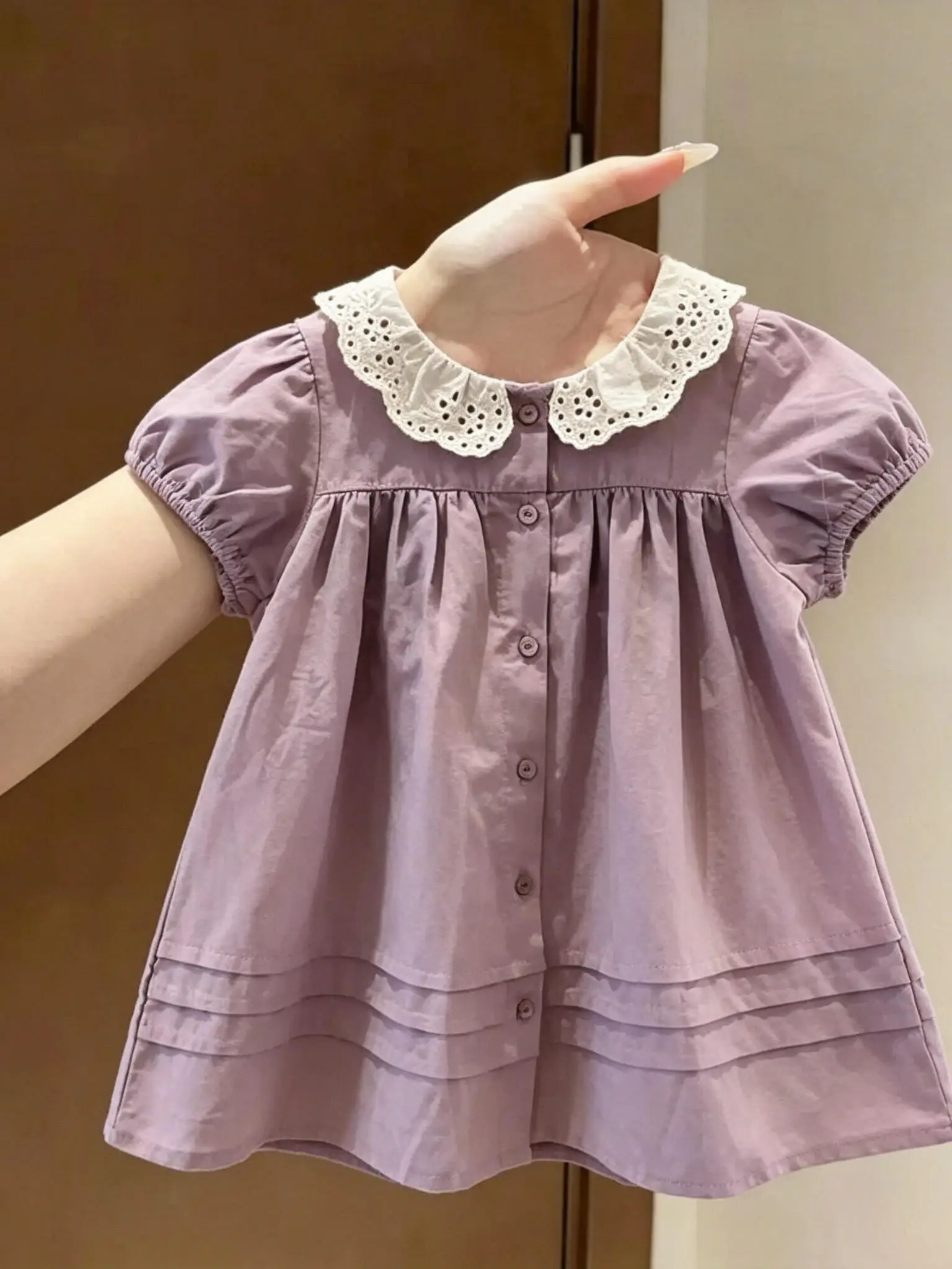 Vestido Infantil Estilo Coreano para Meninas, Gola de Renda, Saia Princesa, Fino e Respirável, Vestido de Boneca, Verão 2026,...