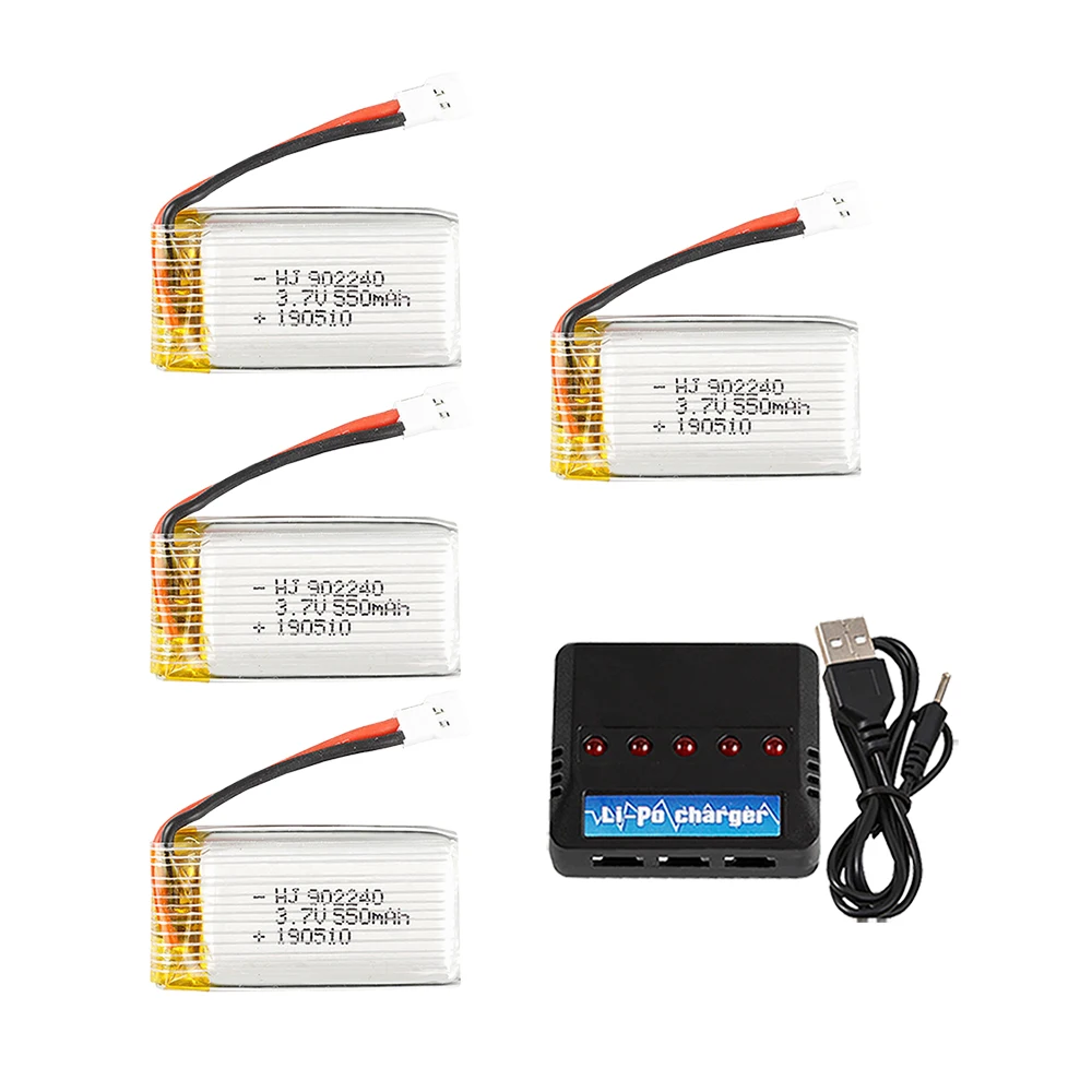 5 IN 1 3.7V 550mAh Lipo Battery With Charger For JXD 523 523W H43WH UFO Helicopters RC Quadcopter Spare Parts 2-5pcs Battery Set