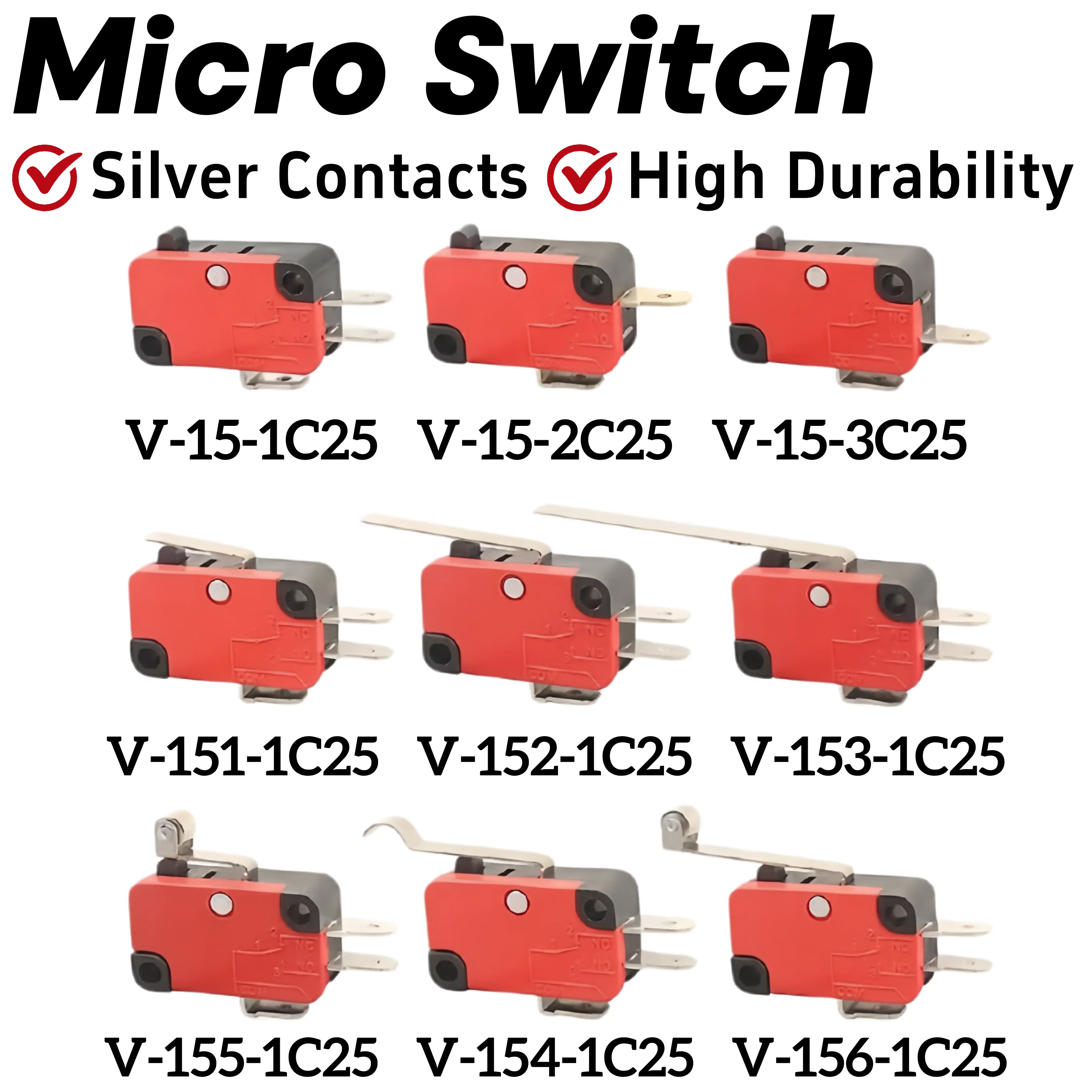 10/30PCS V-15 Series 3Pin Micro Switch V15 V151 V152 V153 V154 V155 V156 Silver Contact Snap Action Mini Limit Microswitch