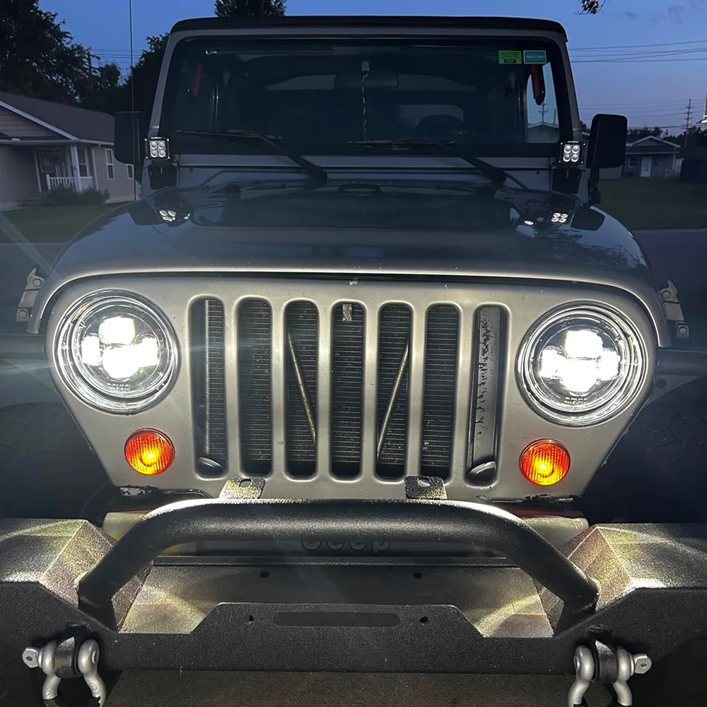 DOT E24 7 Inch LED Headlight For Jeep CJ DJ 3 5 7 Scrambler Wagoneer 1959-1986 Hi-Lo Beam Turn Signal W/DRL H6024 Light Assembly