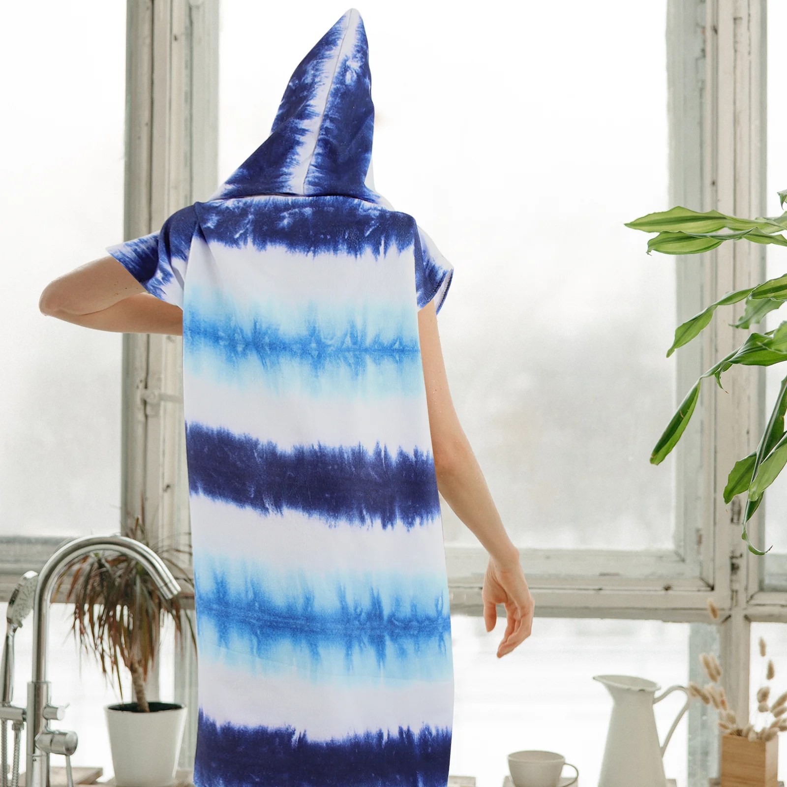 منشفة شاطئ بغطاء للرأس من الألياف الدقيقة، منشفة حمام محمولة سريعة الجفاف للسباحة في الهواء الطلق والتخييم واليوجا والسفر ومناشف الشاطئ