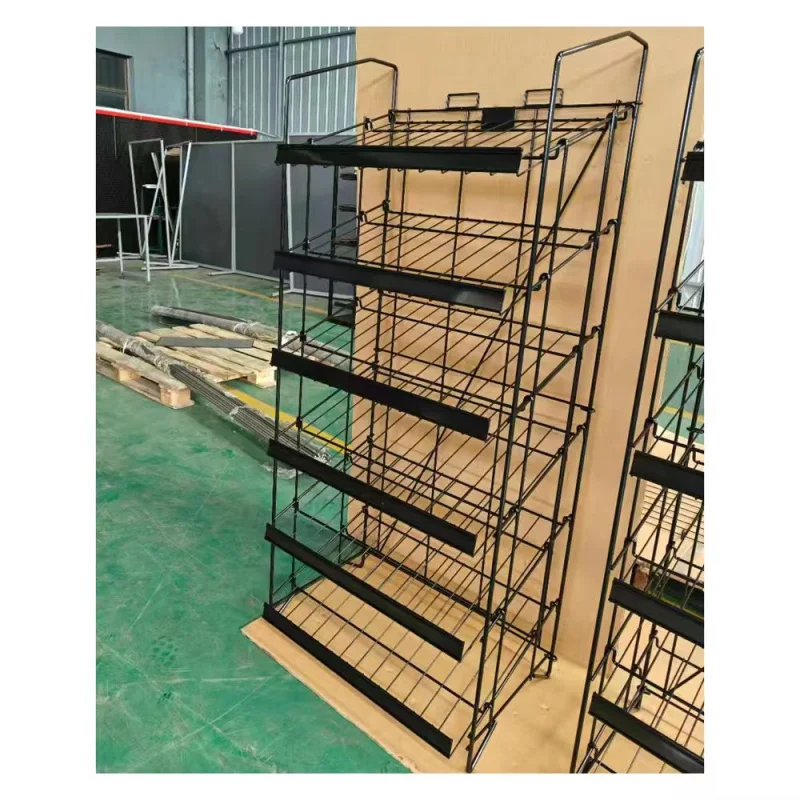 custom.Retail Food Shop Fittings Powder Coated Floor Black Mesh 5 Tiers Metal Wire Design Bread Display Rack