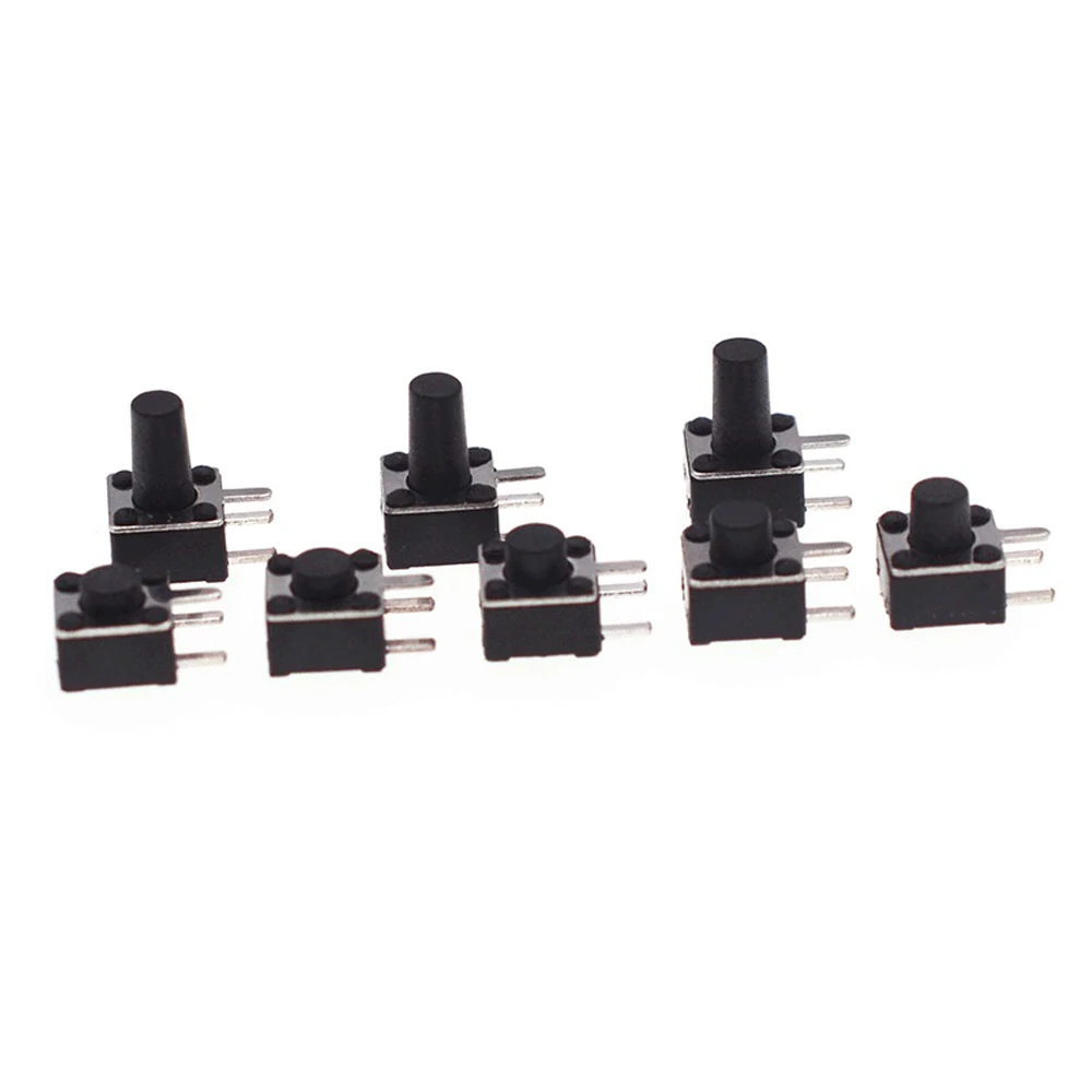 50PCS Tact Switch  Horizontal Side Tripod Plug-in Side Press 4.5*4.5*3.8-8MM Micro Action Small Button 100000 Button Life