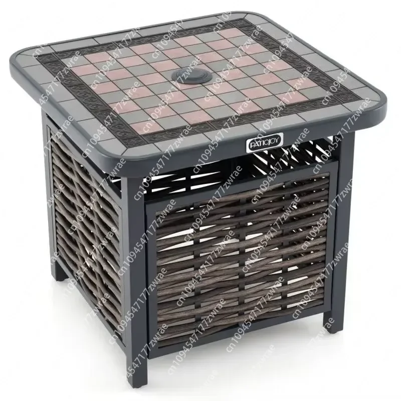 21.5 Inches Outdoor PE Rattan Square End Table with Umbrella Hole Stylish PE Rattan Side Table for Patio or Garden