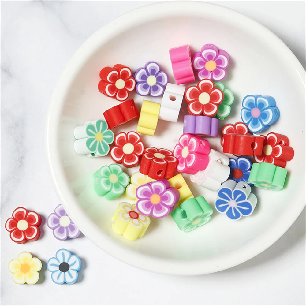 100/200pcs Colorful Polymer Clay Flower Loose Spacer Beads For Jewelry Making DIY Bracelets Necklaces Craft Supplies  ﻿