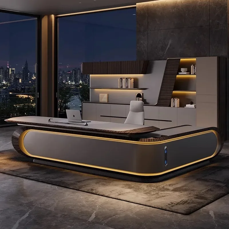 Italian light luxury style, high-end president's desk, high-end boss, luxury chairperson's office, large class desk