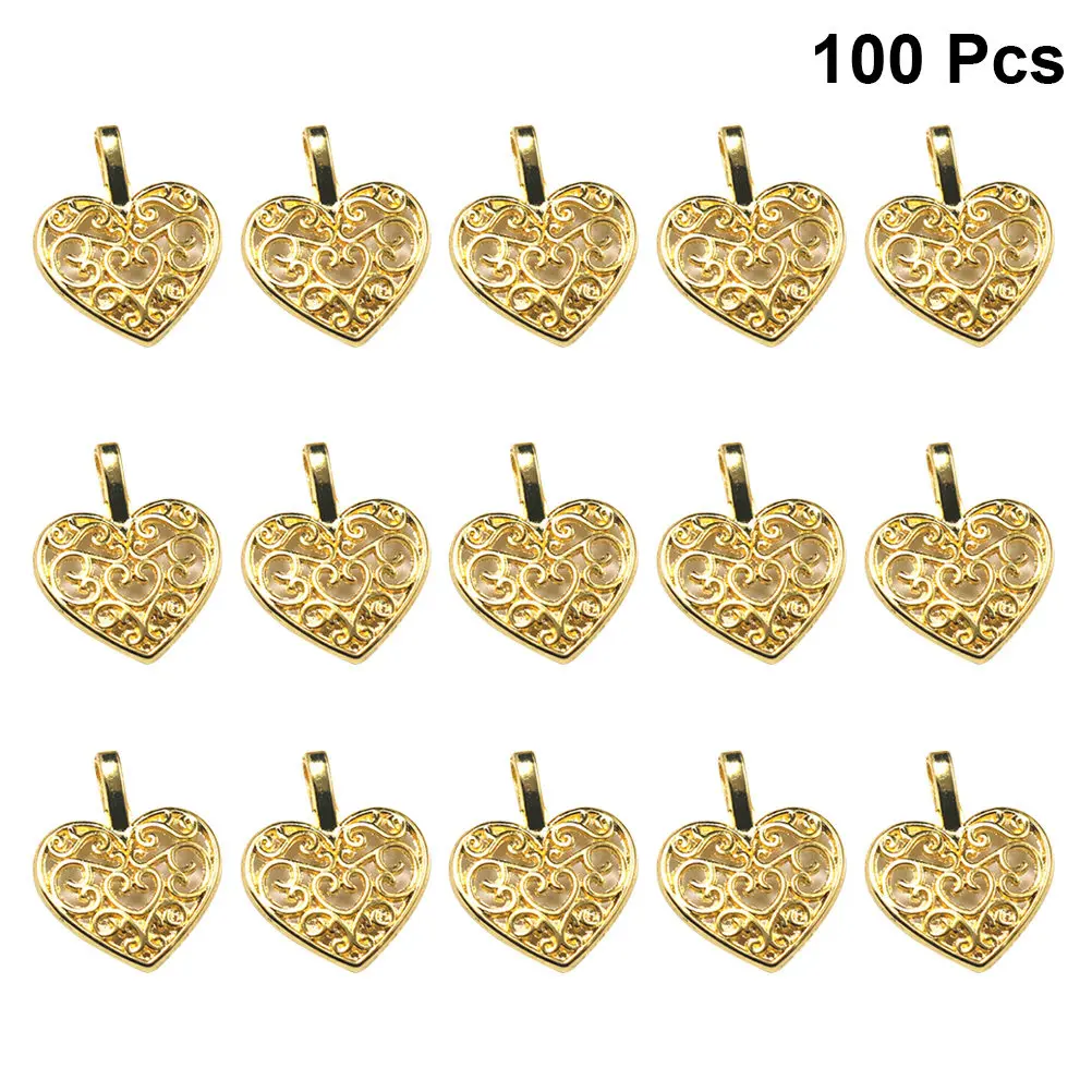 

100Pcs Heart Alloy Pendants Charms for Jewelry Making Accessories Simple Hollow Design for Necklace Bracelet Earrings DIY Gift
