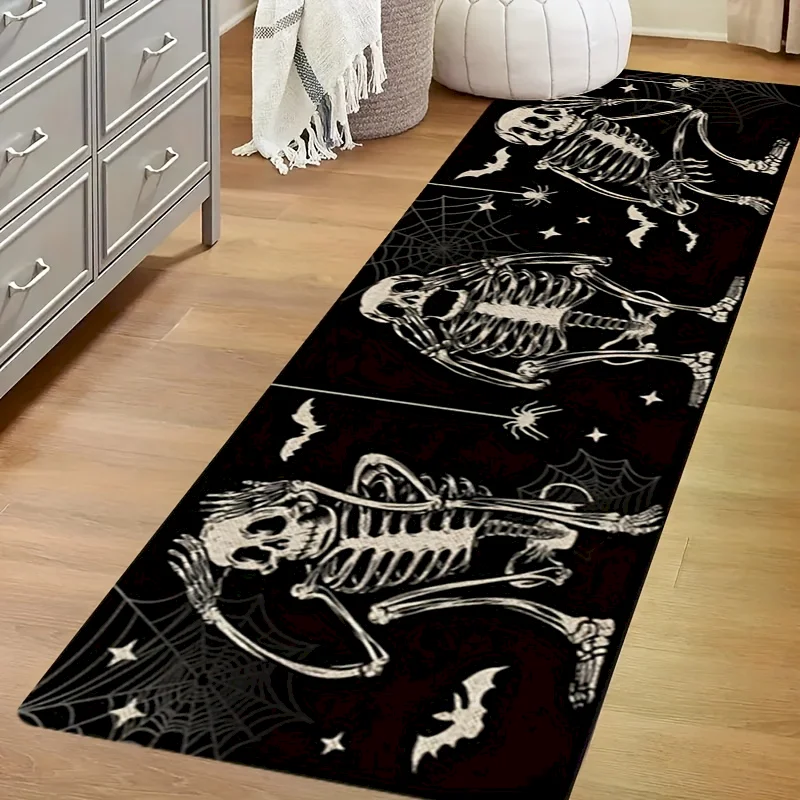 VIKAMA Halloween White Skull Printed Carpet Kitchen Non slip Foot Mat Corridor Noise cancelling Foot Mat Home Decoration