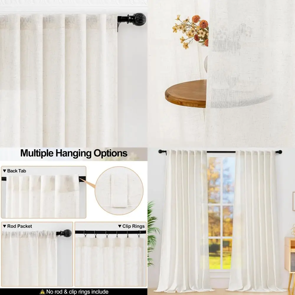 

Светофильтрующие льняные полупрозрачные шторы, длина 108, комплект из 2 панелей с карманом для стержней и задней выступами для гостиных