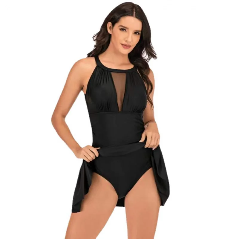 Lace Deep V Monochromatic Swimsuit for Female, Belly Covering, Conservative, One-Piece, New