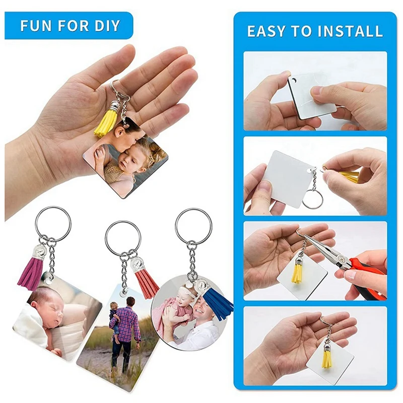 30Pcs Sublimation Blank Keychain Square Round Rectangle Heat Transfer Art Supplies DIY Keychain