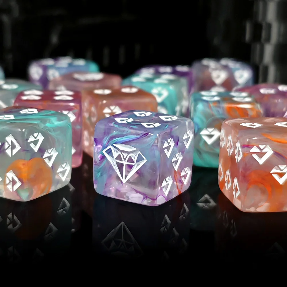 10PCS Colorful Nebula Swirl 16MM D6 Dice with Diamond Symbol for DND RPG TTRPG & Family Party Games DND, RPG, TTRPG view 4