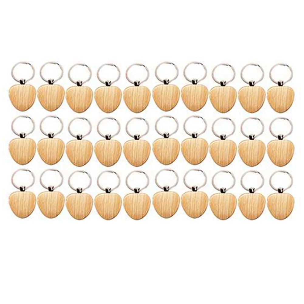 30Pcs Blank Heart-Shaped Wooden Key Chain DIY Wood Keychains Key Tags DIY Gift