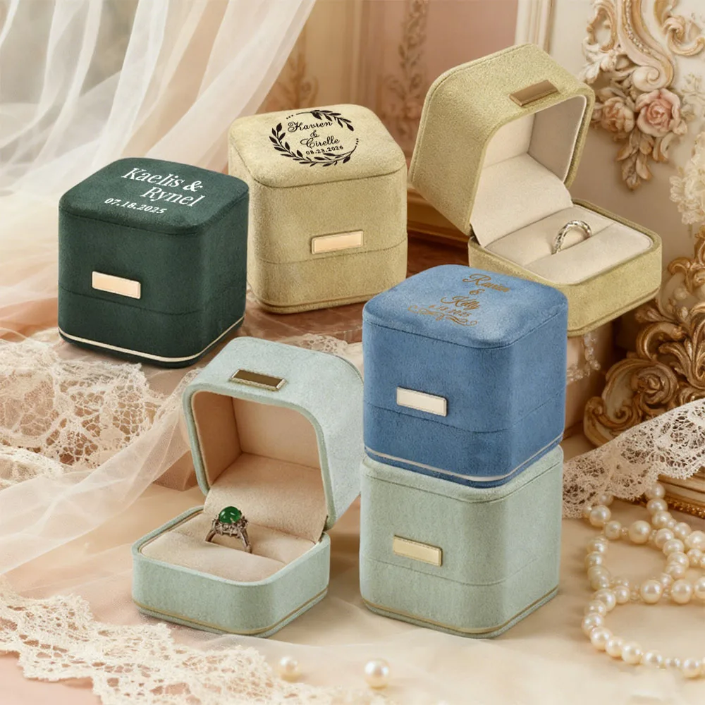 

Personalized Velvet Ring Box Custom Wedding Jewelry Box for Couple Anniversary Gift for Him Her Keepsake Ring Bridal Party Favor