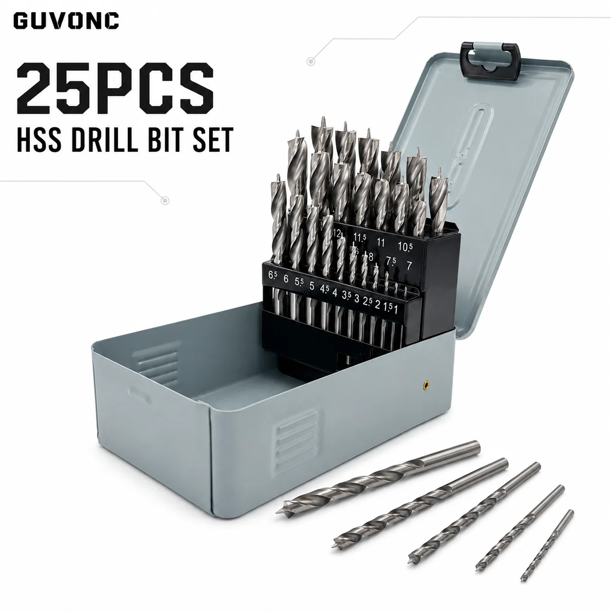25Pcs HSS Twist Drill Bit Set 1‑13mm Metal Storage Box for Wood Plastic Drilling Power Tool Accessories