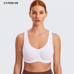 Syrokan Vrouwen Max Controle Solid Plus Size Hoge Impact Underwire Sportbeha Tops Haak Backless Beha Onzichtbare Bralette Shockproof