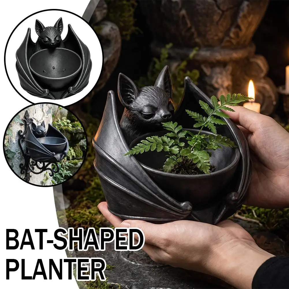 Hanging Bat Planter Pot Unique Bat Shape Gothic Halloween Decor for Succulents & Vines Home Decor